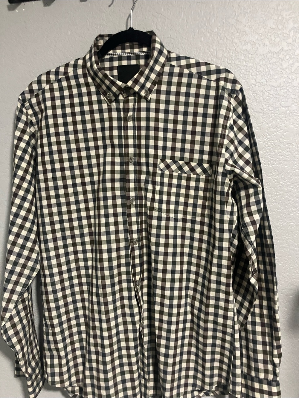 Nicole Miller Black and White Check Button-Down Shirt